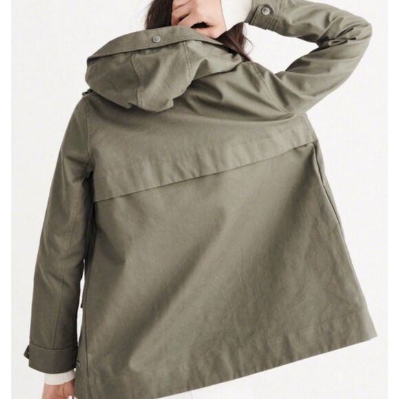 ABERCROMBIE & FITCH Green Waterproof Army Hooded Utility Rain Jacket Womens XS - Picture 2 of 11